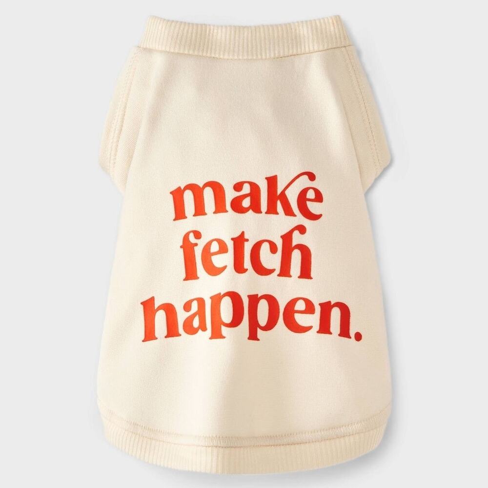 Boots & Barkley Dog Sweatshirt Jacket Make Fetch Happen Small Cozy Cream Orange